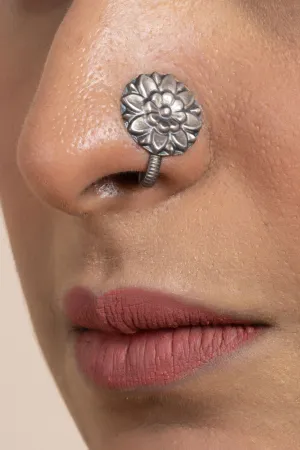 925 Silver Floral Round Clip On Nose Pin - Elegant Non-Piercing Accessory for All Occasions