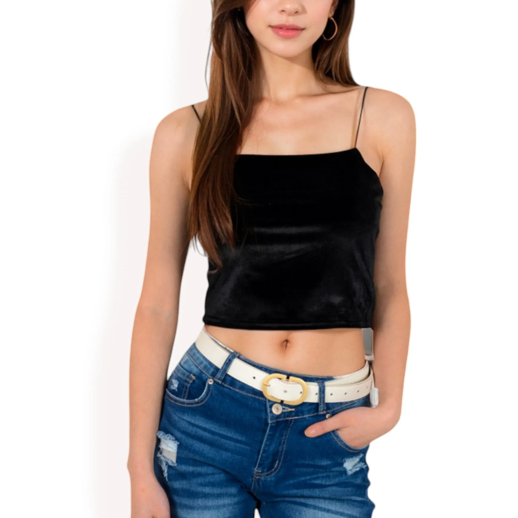 Anna-Kaci Women's Velvet Spaghetti Strap Cropped Cami Top