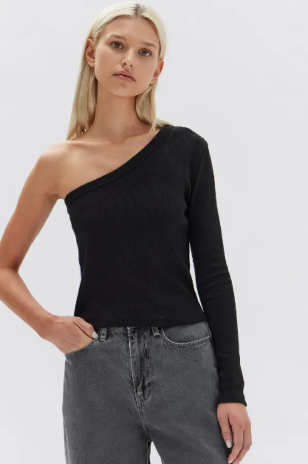 Asymmetric Organic Jersey Long Sleeve Top Black