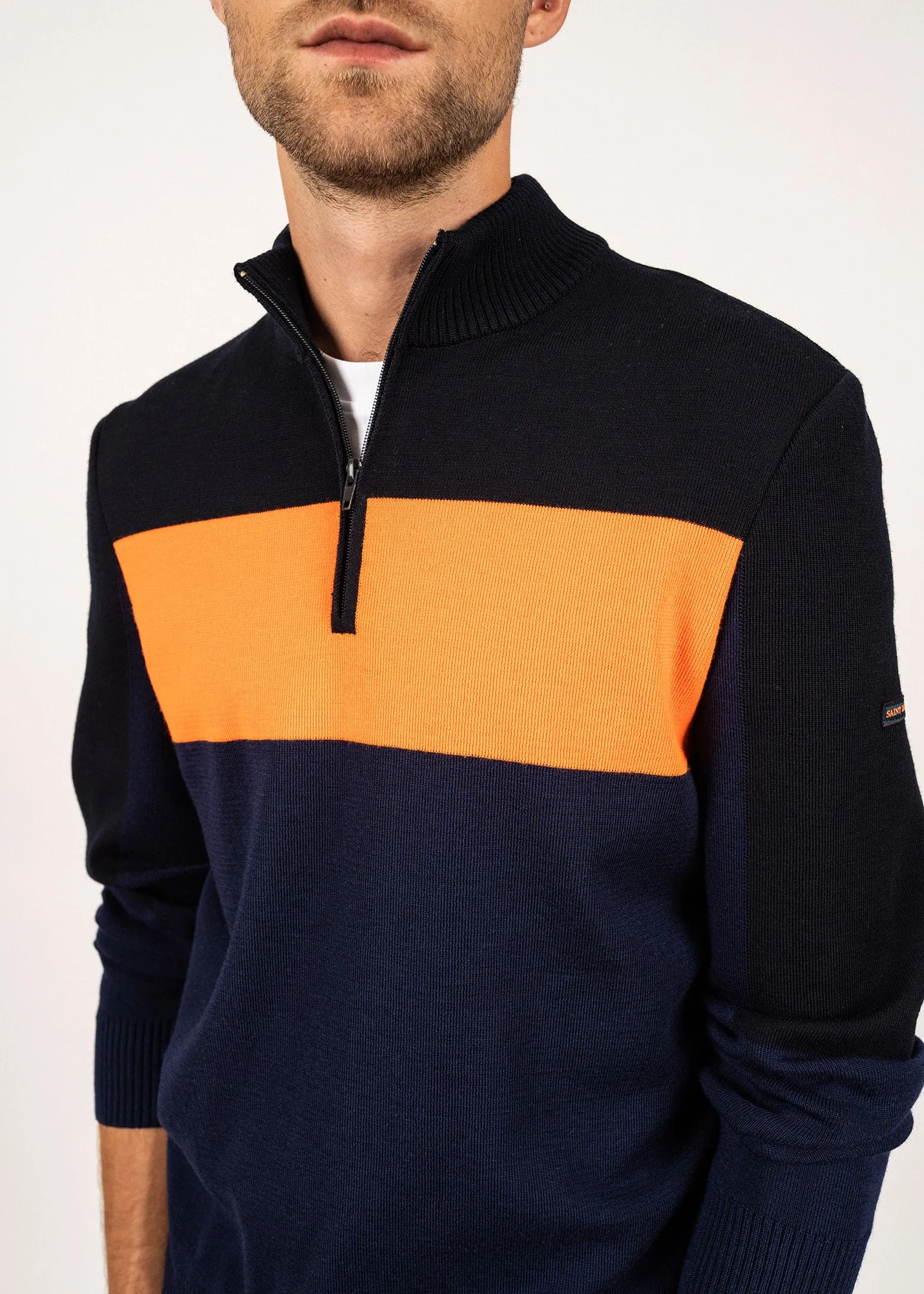 Bayeux high neck wool jumper - with contrasting stripes (INSIGNE/NAVY/ORANGE FLUO)