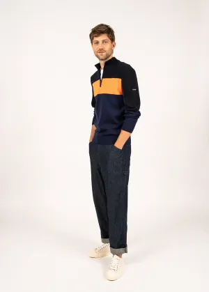 Bayeux high neck wool jumper - with contrasting stripes (INSIGNE/NAVY/ORANGE FLUO)