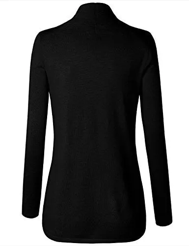 BIADANI Women Classic Soft Long Sleeve Ribbed Collar Open Front Cardigan Sweater Black, Large