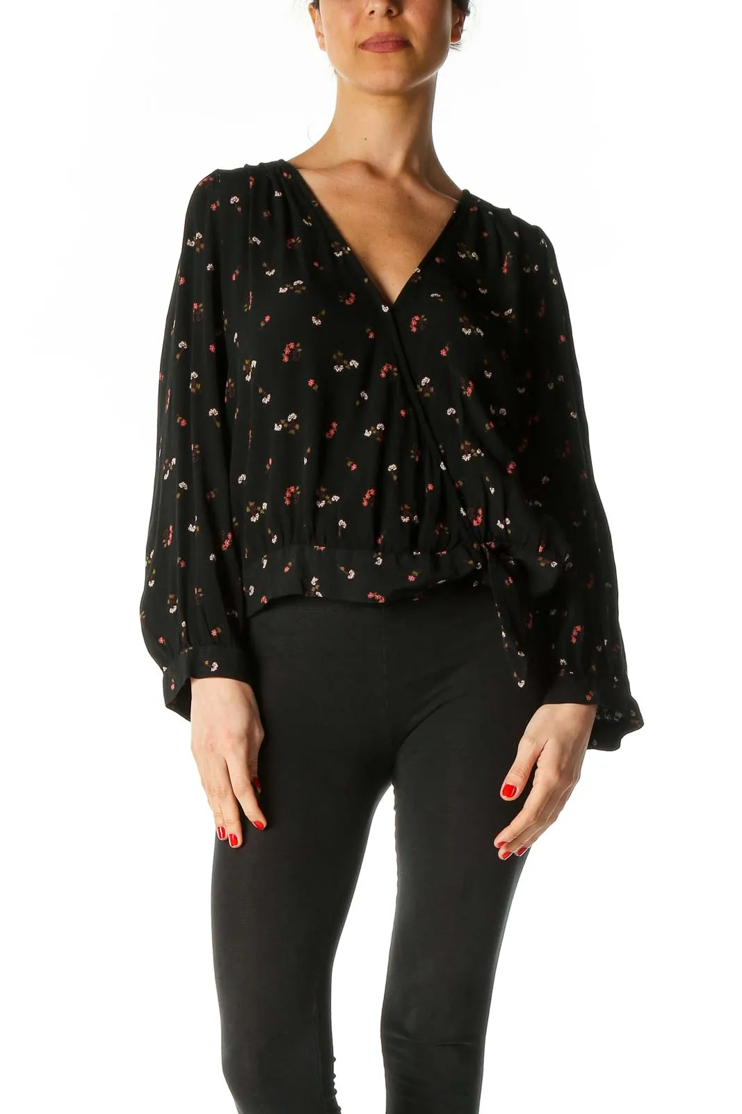 Black Floral Print Classic Blouse