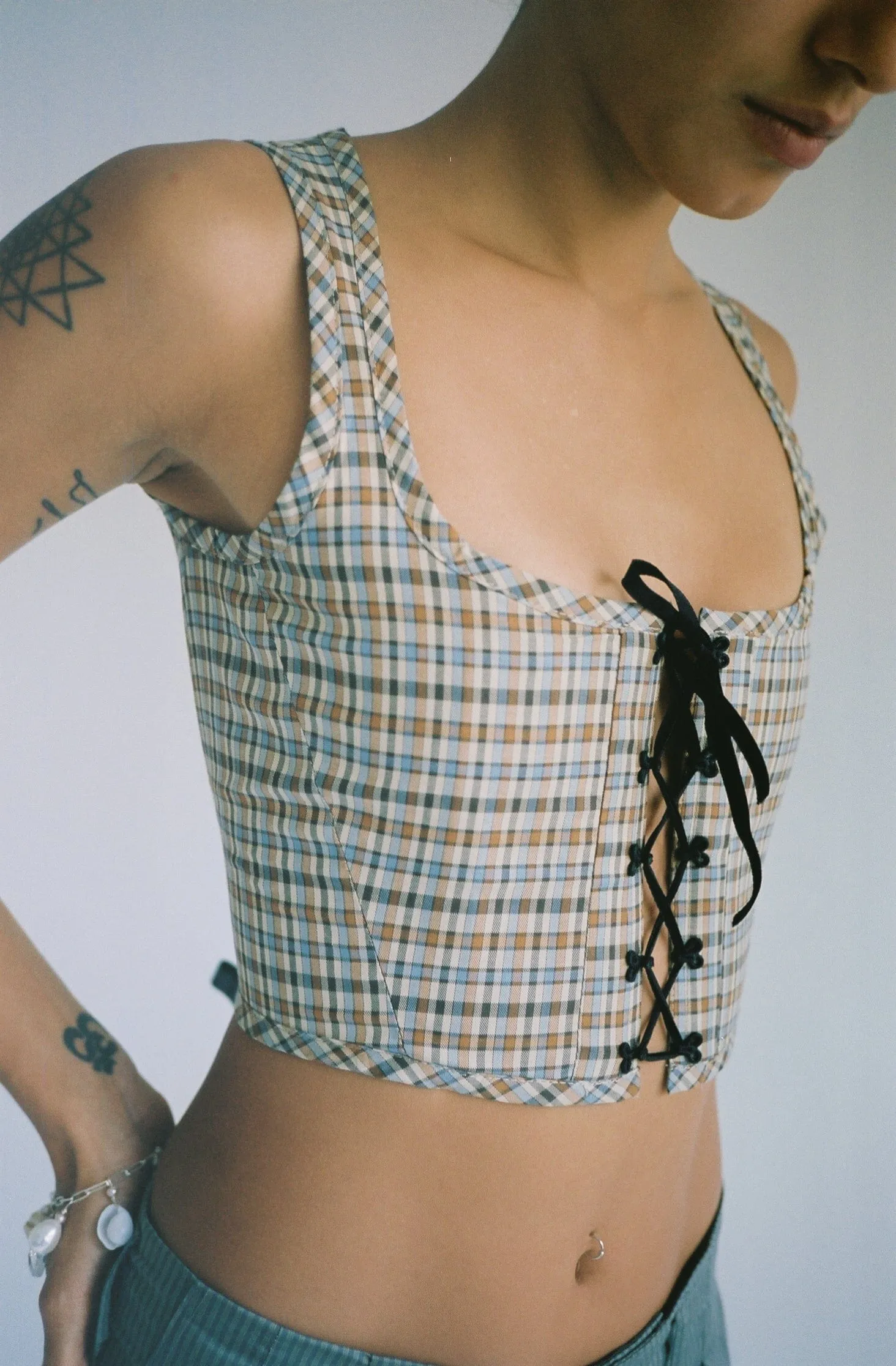 Blue and Brown Check Corset