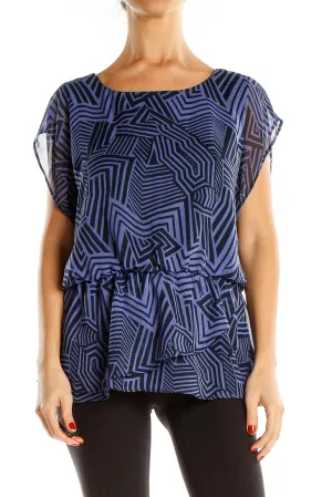 Blue Geometric Print Classic Blouse