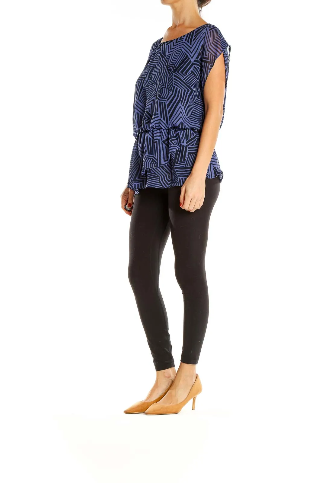 Blue Geometric Print Classic Blouse