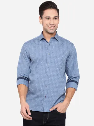 Blue Printed Classic Fit Casual Shirt | Greenfibre