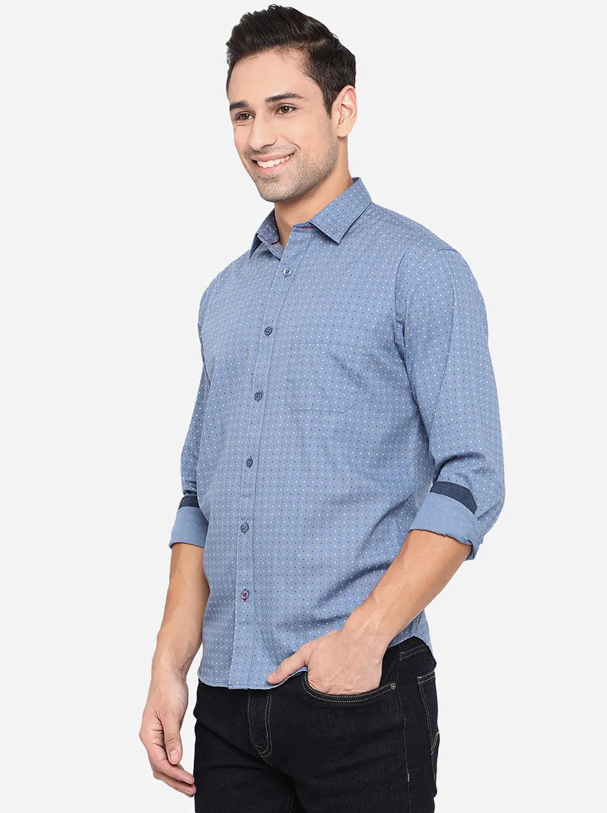 Blue Printed Classic Fit Casual Shirt | Greenfibre