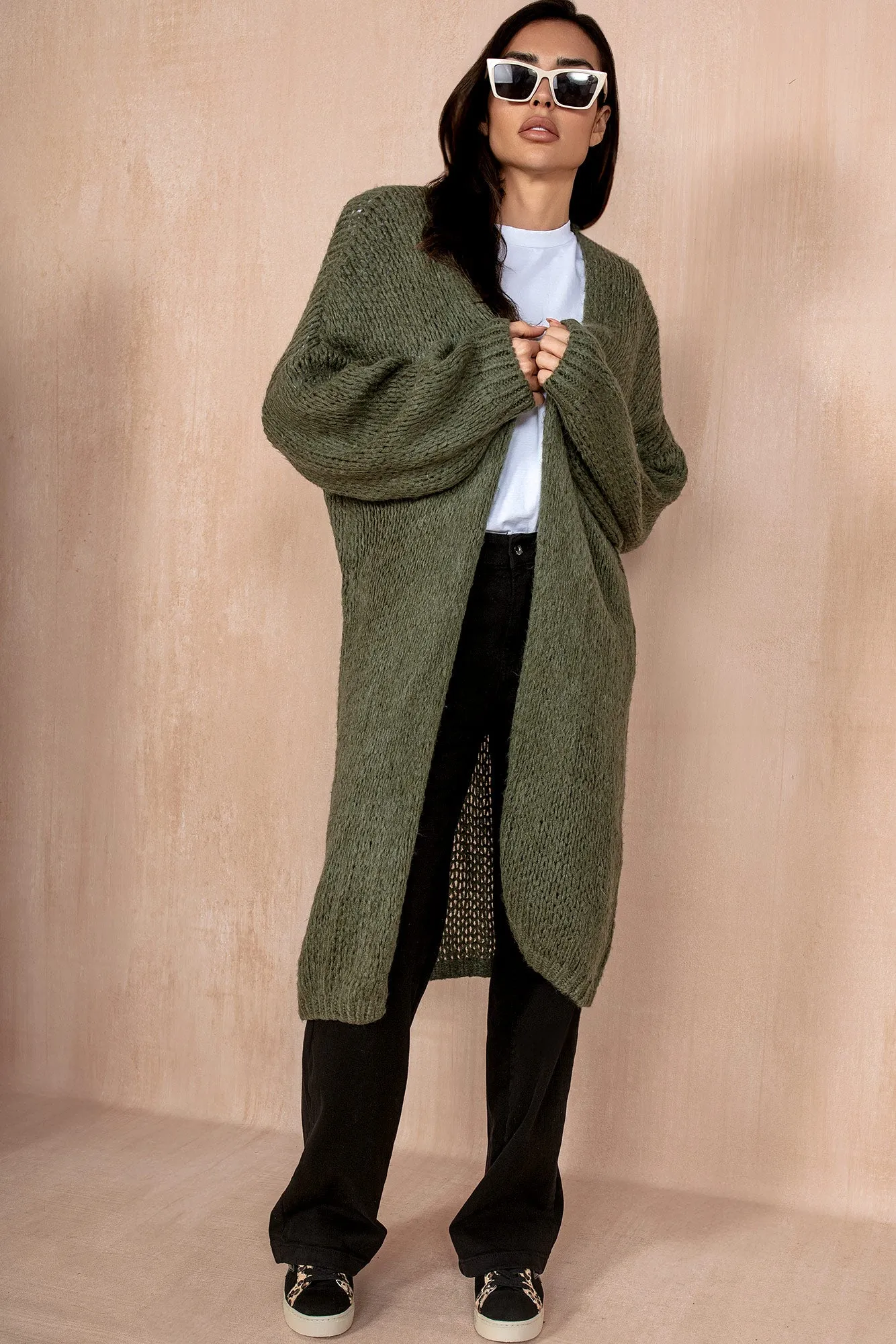 Catherine Khaki Chunky Knit Cardigan