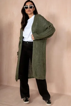 Catherine Khaki Chunky Knit Cardigan