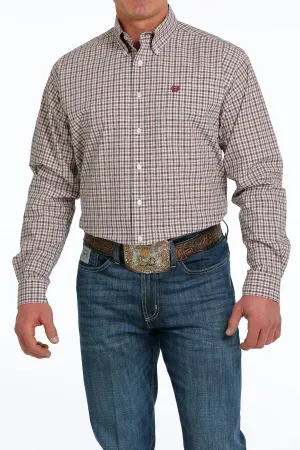 Cinch Mens Plaid Buttoned Down Western L/S Shirt - White/Orange/Black - MTW1105529