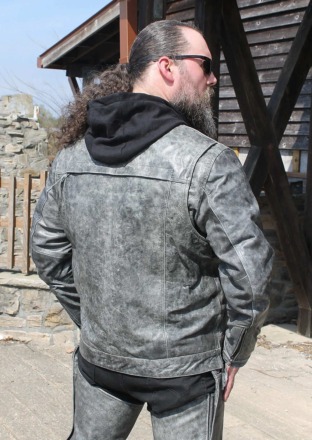 Concealed Pocket Gray Motorcycle Jacket w/Venting & Hood #M6906HVZGY ()