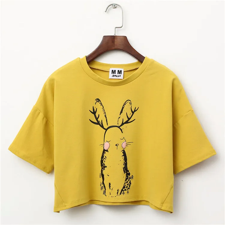 Cute Rabbit Printed Harajuku Crop Top Shirt