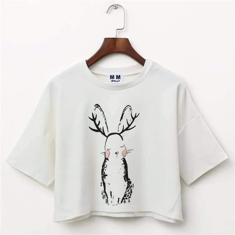 Cute Rabbit Printed Harajuku Crop Top Shirt