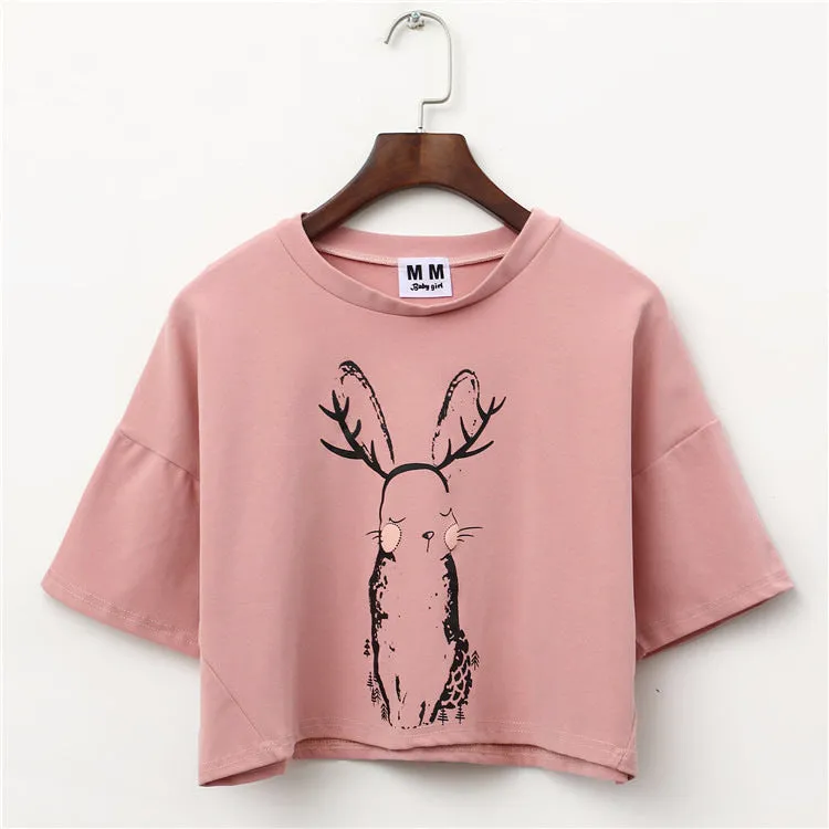 Cute Rabbit Printed Harajuku Crop Top Shirt