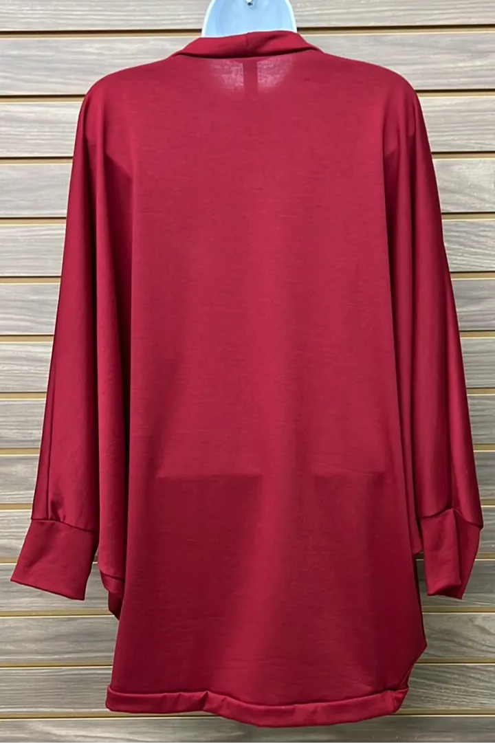 Dark Red Open Cardigan