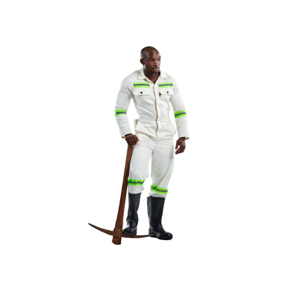 DROMEX J54 SABS ANGLO BOILER SUIT WITH REFLECTIVE COLOUR-WHITE UNBLEACHED SIZE 5