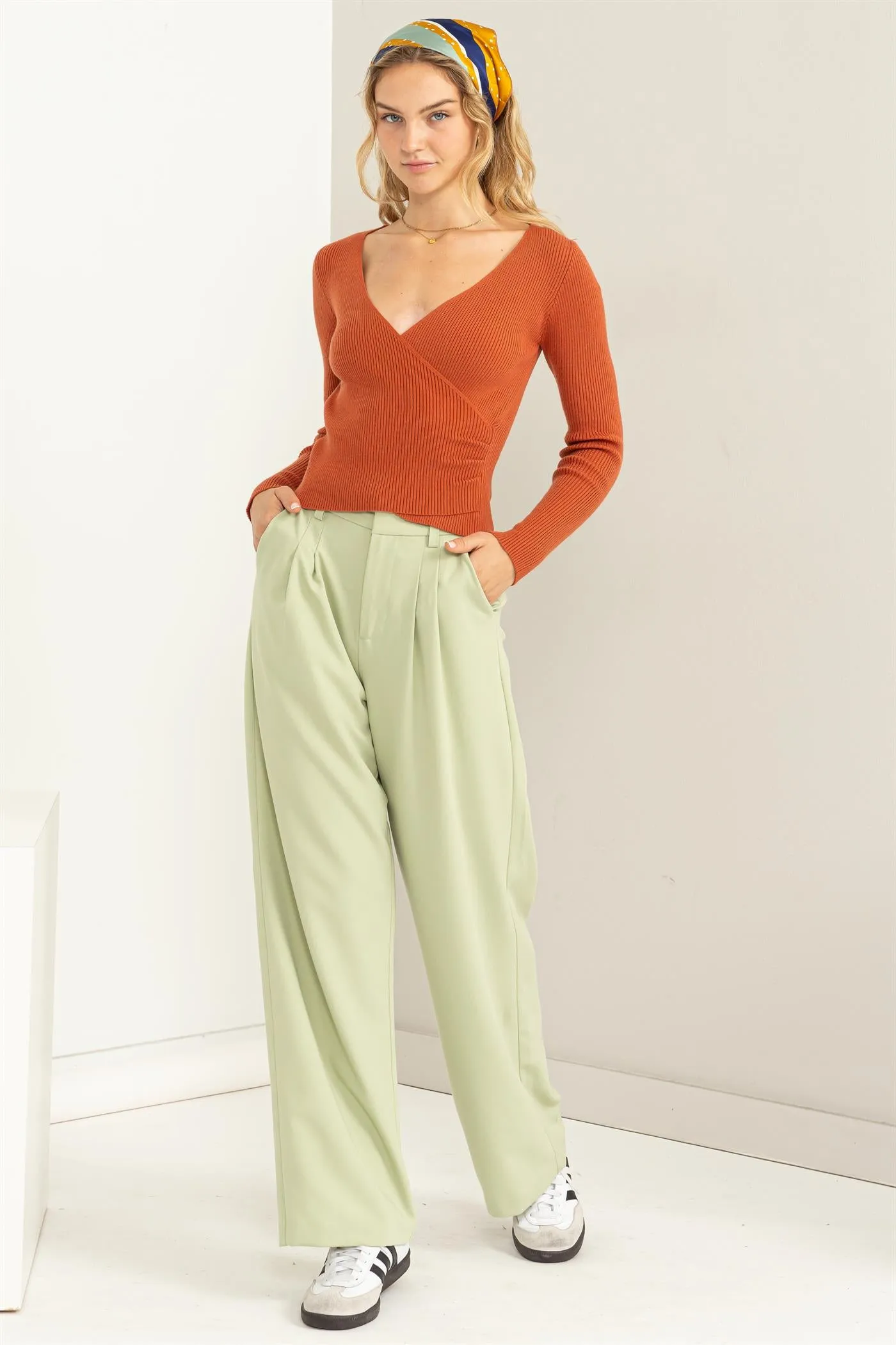 DZ23F538-High-waisted Wide-leg Pants