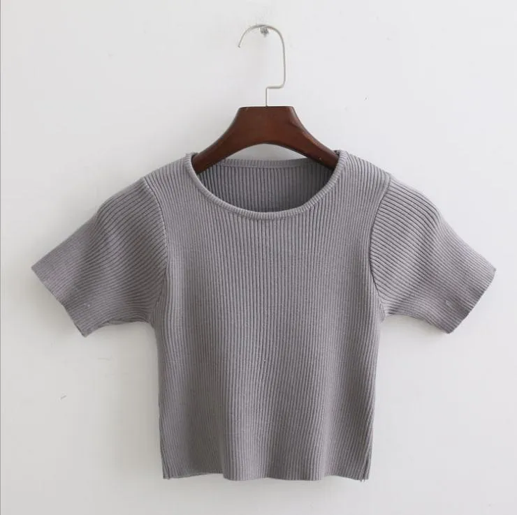 Elastic Slim Fit Knitted Crop Top Shirt