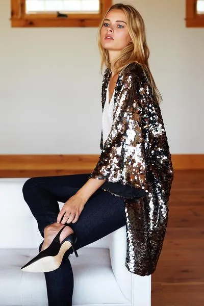 Emerson Fry Gunmetal Sequin Jacket