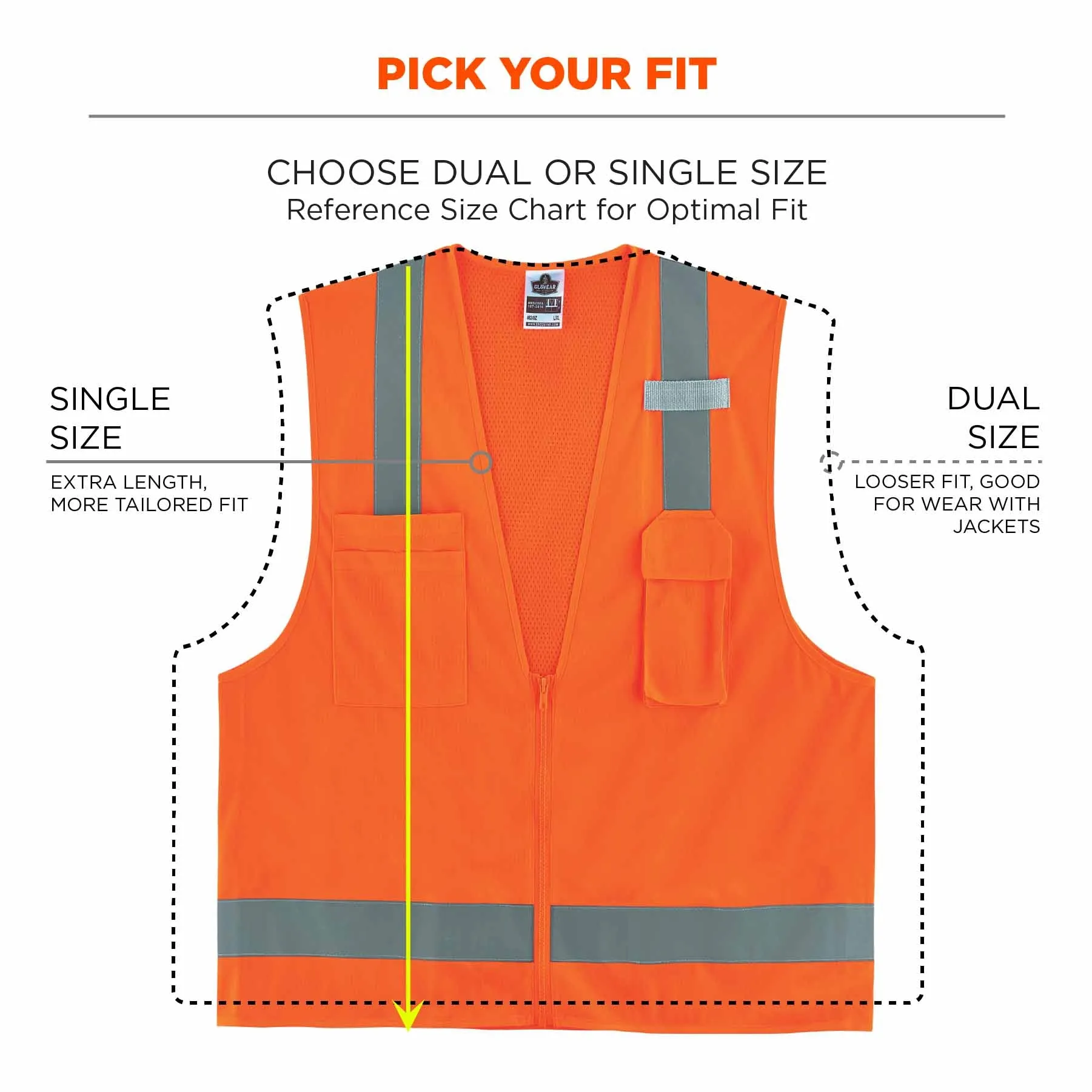 Ergodyne 24514 8249Z-S L Orange Class 2 Economy Surveyors Vest - Single Size