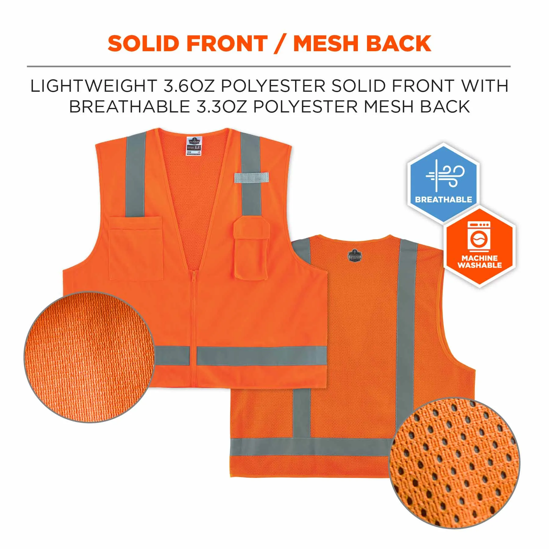 Ergodyne 24514 8249Z-S L Orange Class 2 Economy Surveyors Vest - Single Size