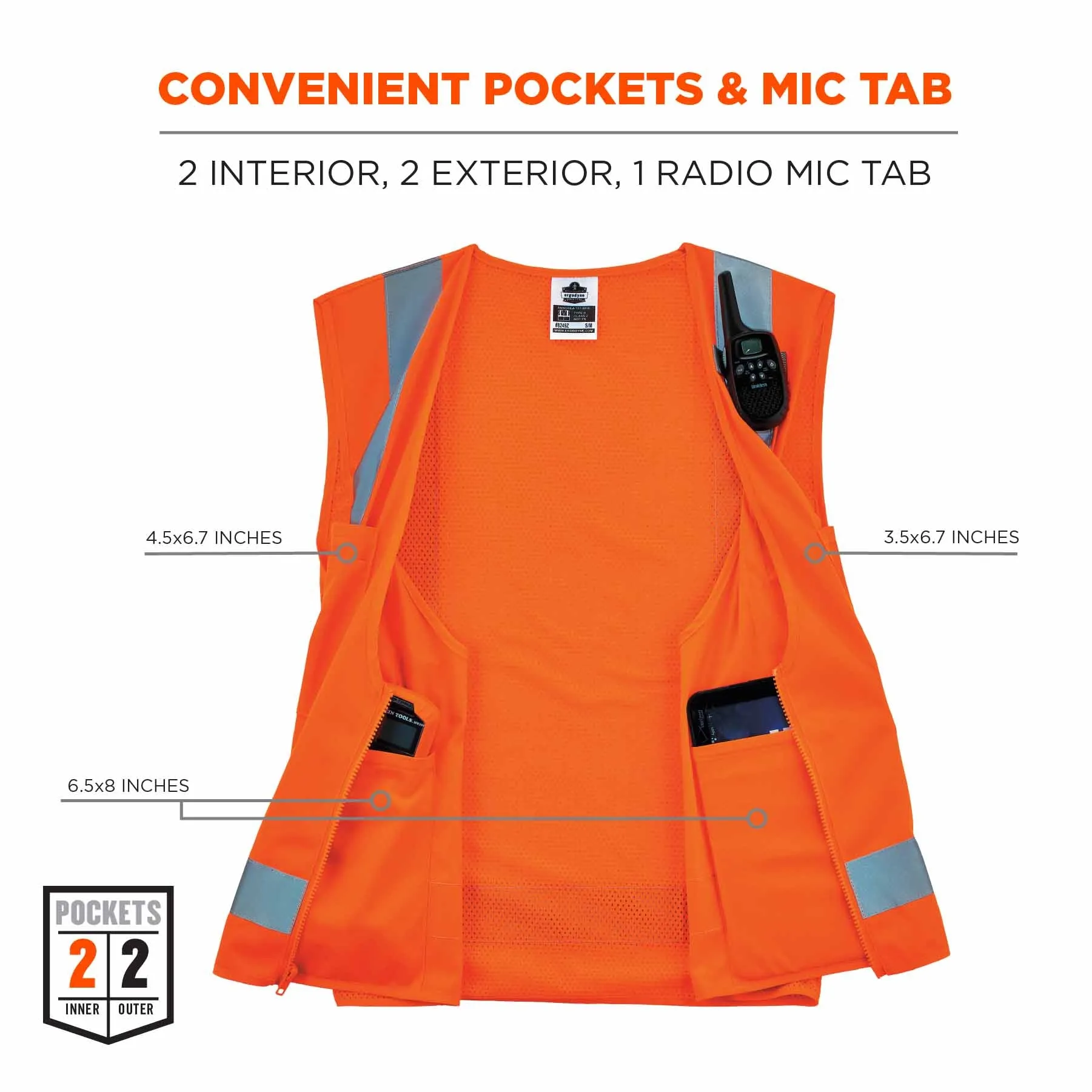 Ergodyne 24514 8249Z-S L Orange Class 2 Economy Surveyors Vest - Single Size