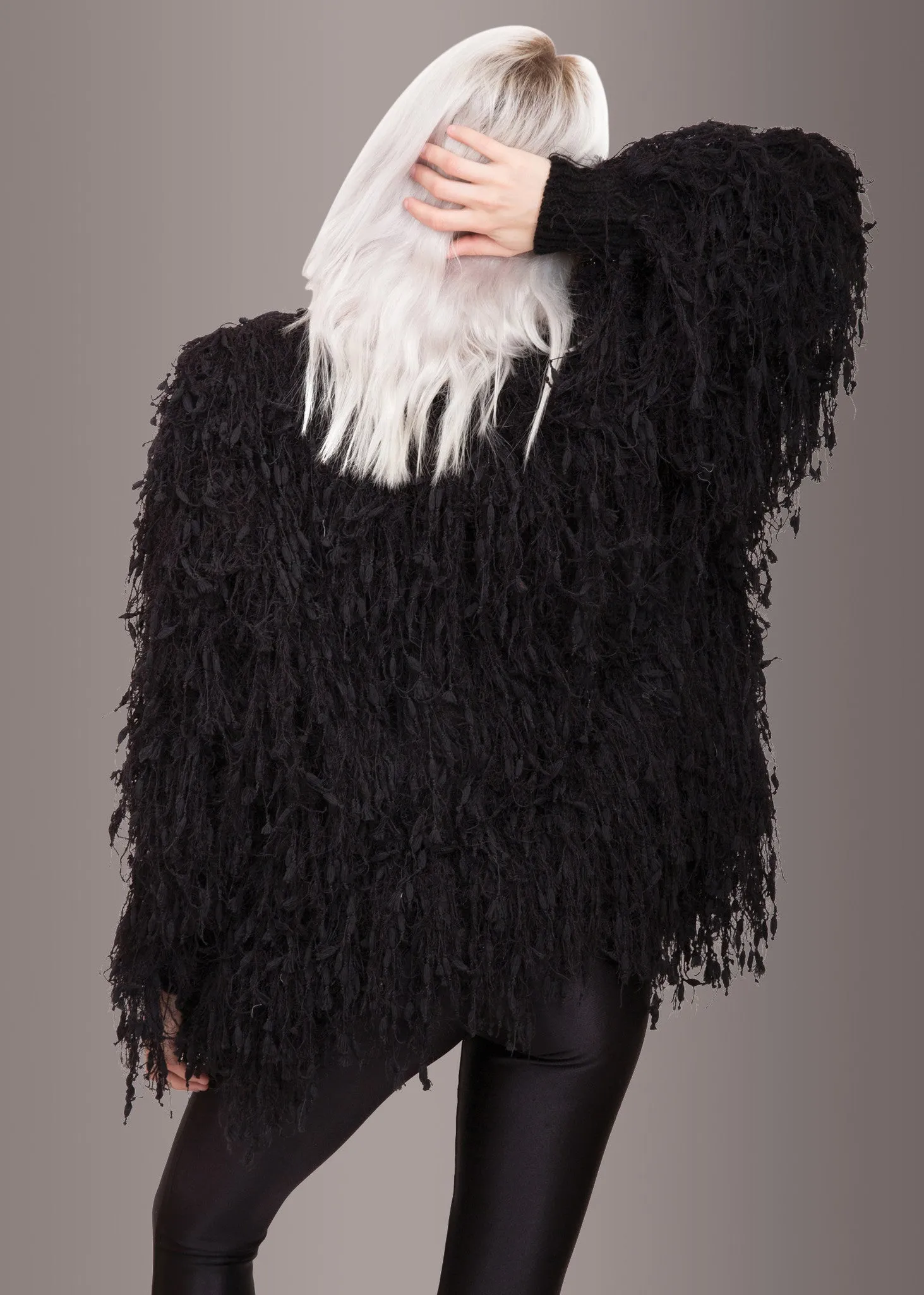 Fab Fringe Black Shaggy Open Jacket