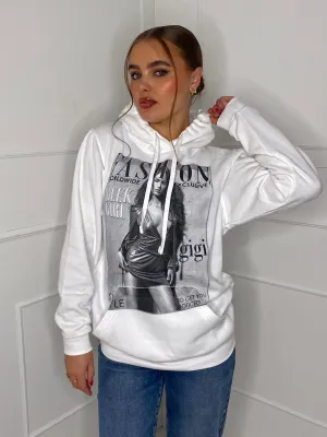 Fashion Print Hoodie - White