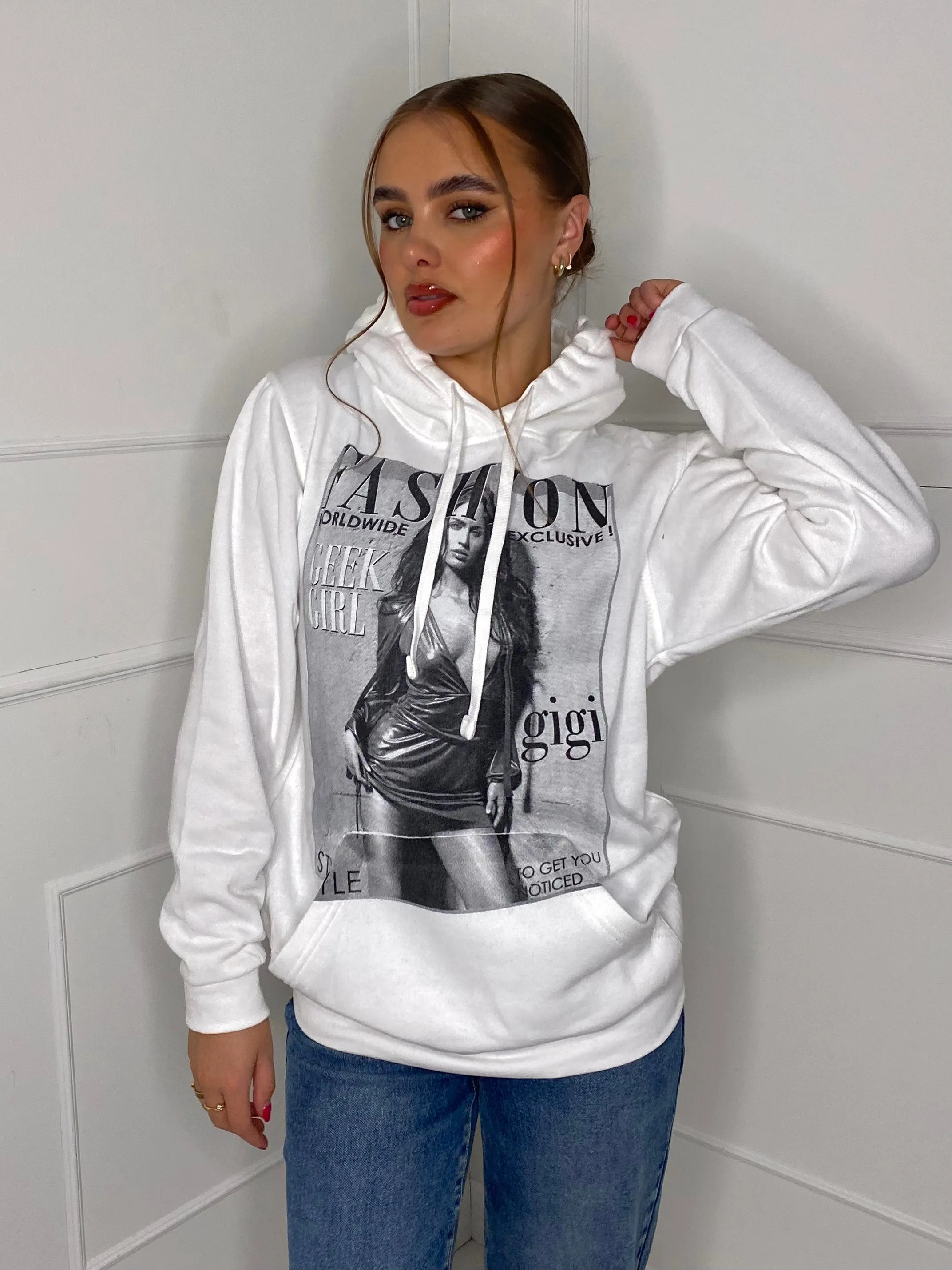 Fashion Print Hoodie - White