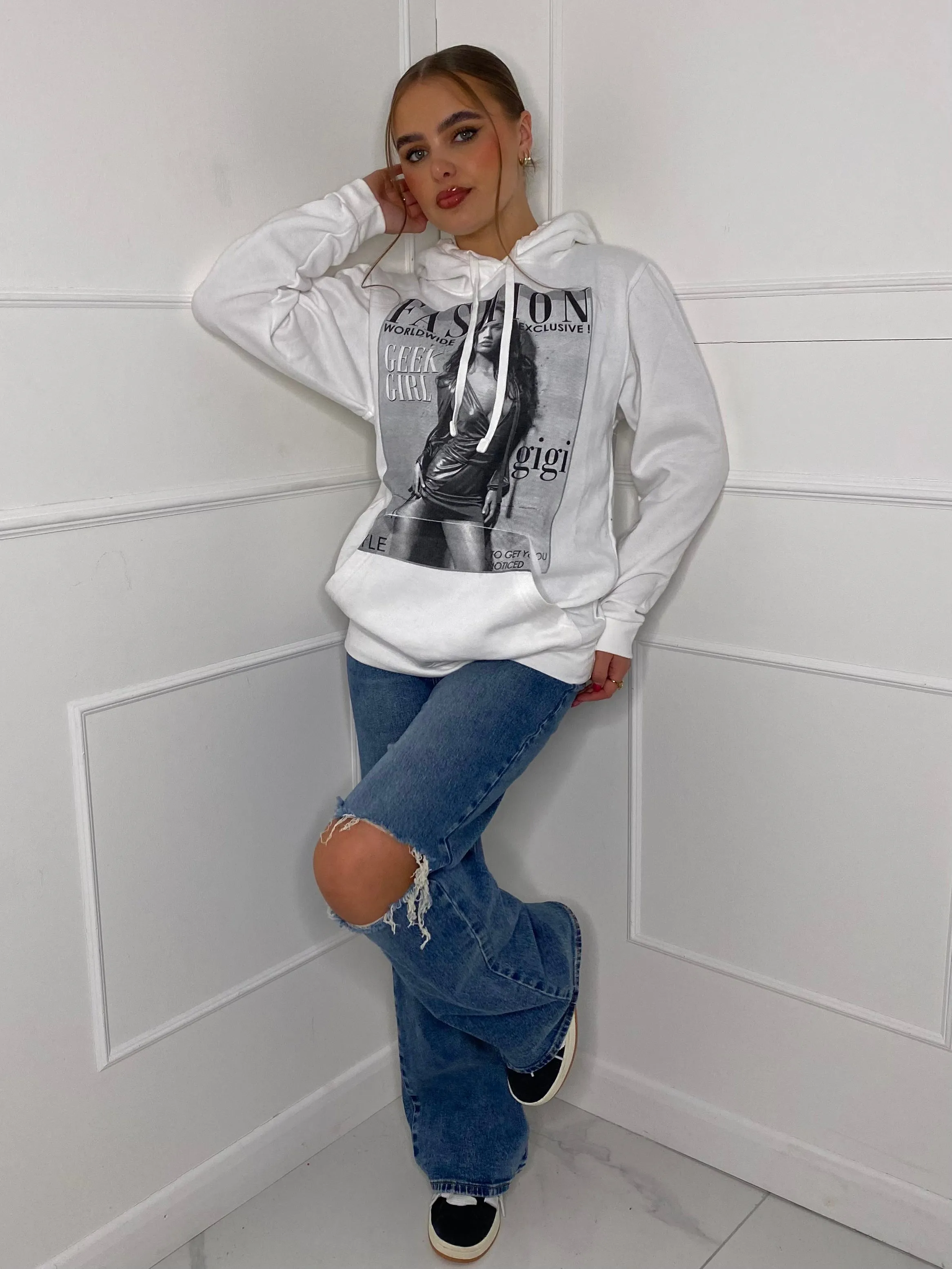 Fashion Print Hoodie - White