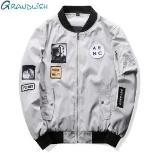 Grandwish 2017 New Men Bomber Jacket Hip Hop Patch Designs Slim Fit Pilot Bomber Jacket Coat Men Jackets Plus Size 4XL,PA573