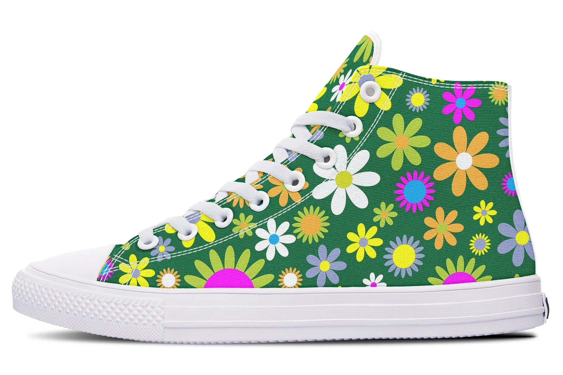 Green Retro Flowers High Tops