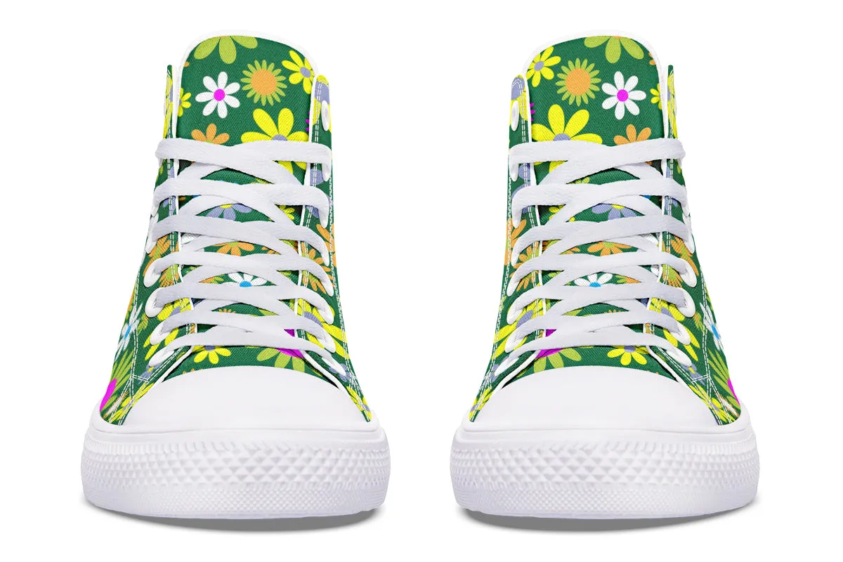 Green Retro Flowers High Tops