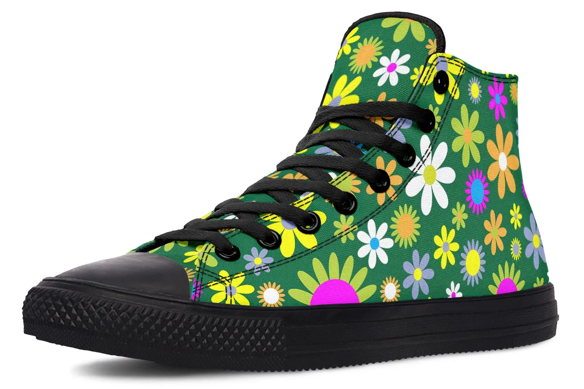 Green Retro Flowers High Tops