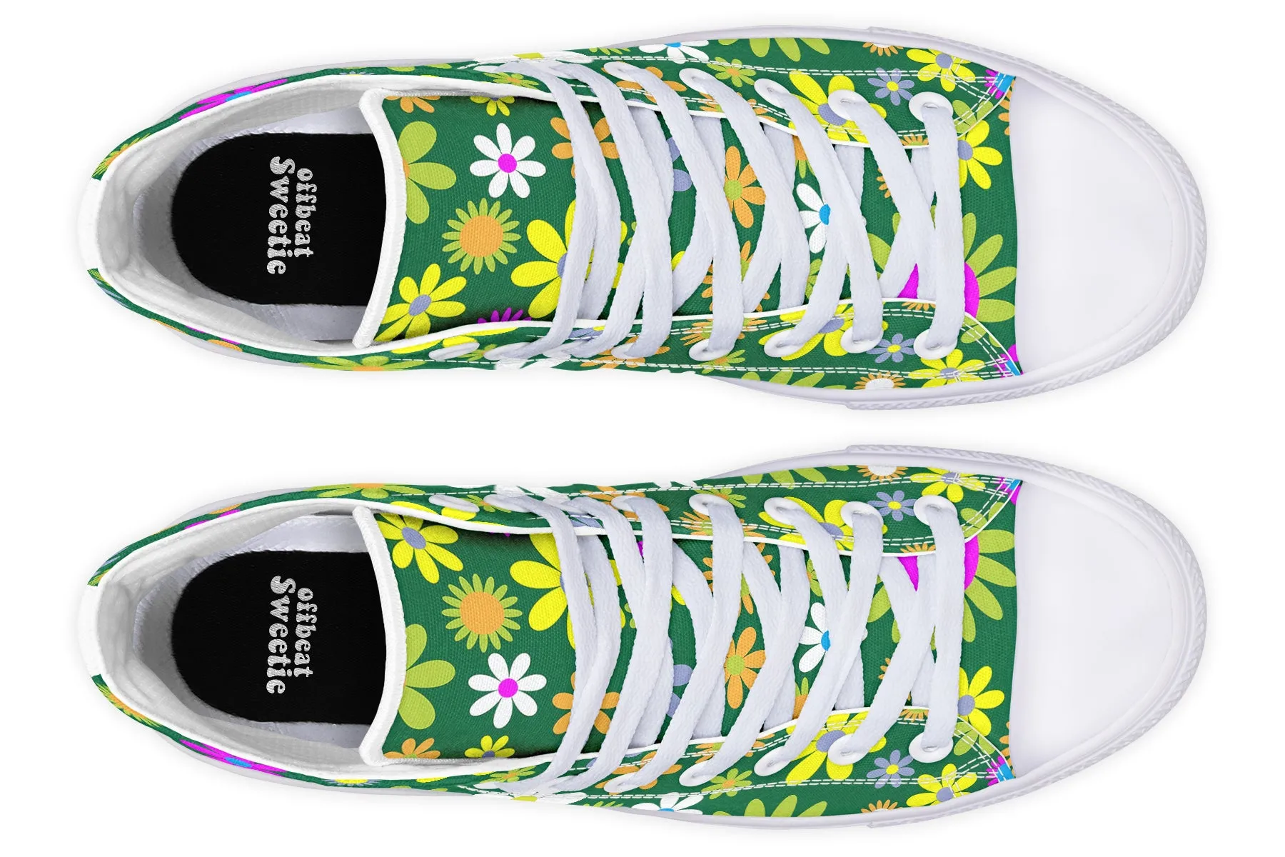 Green Retro Flowers High Tops