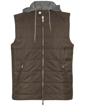 Hooded Quilted Vest in Military Green