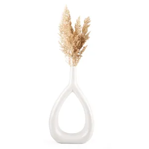 INDULGE HOMES - White Oval Vase/Flower Vase/Pampas Grass Vase/Ceramic Vase/Minimalist Vase/Round Vase/Home Decor Centrepiece/Decor Showpiece 11 Inches (Pack of 1)