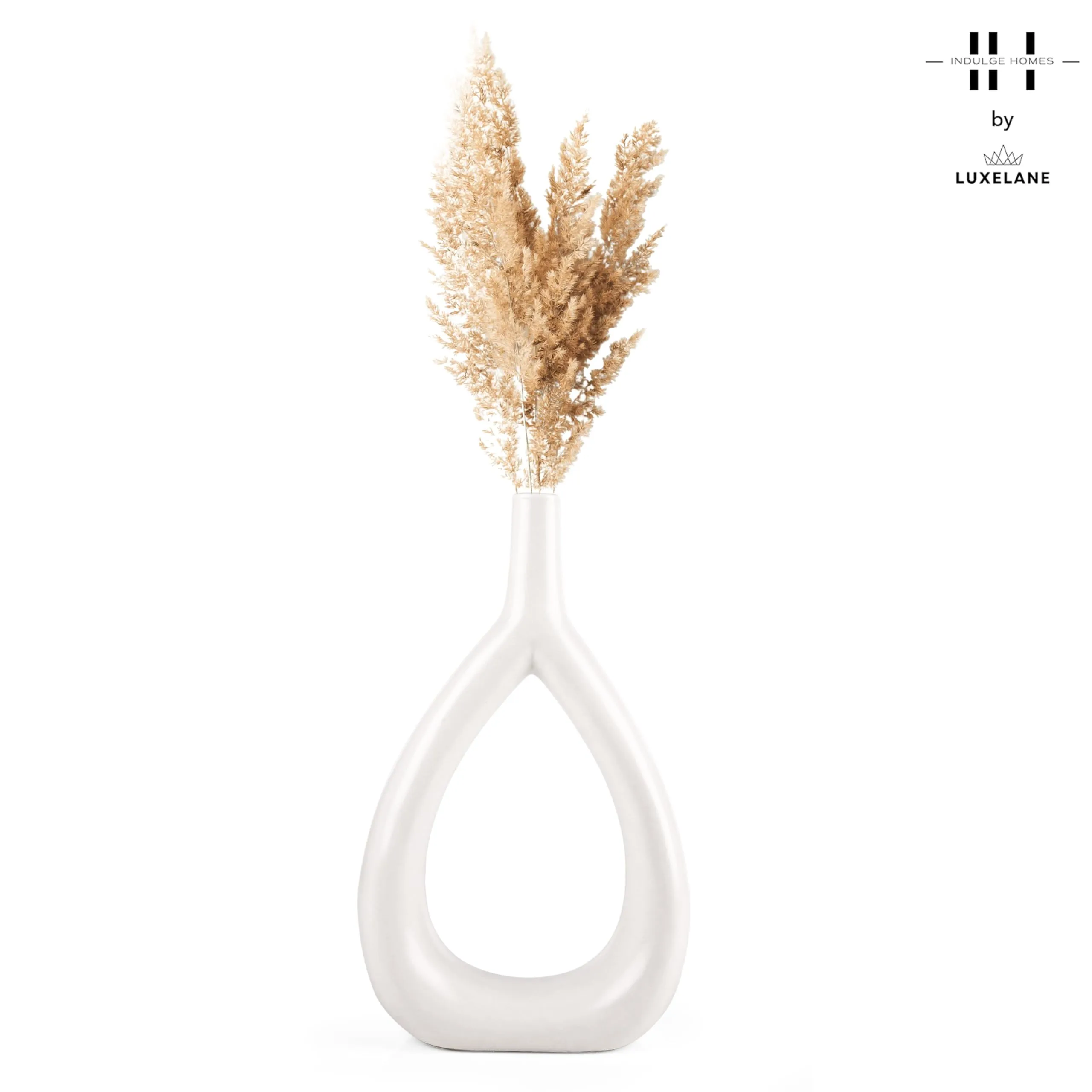 INDULGE HOMES - White Oval Vase/Flower Vase/Pampas Grass Vase/Ceramic Vase/Minimalist Vase/Round Vase/Home Decor Centrepiece/Decor Showpiece 11 Inches (Pack of 1)