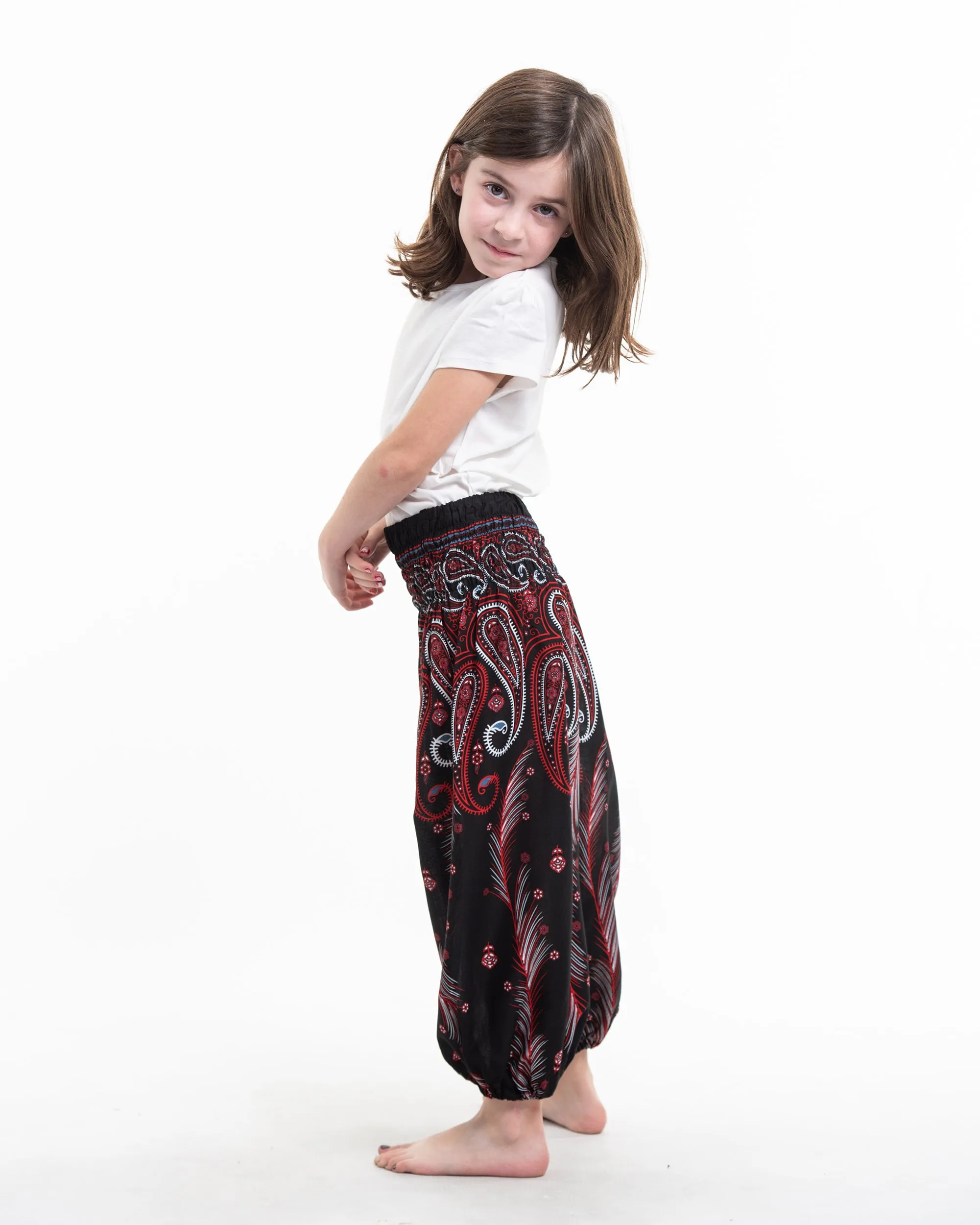 Kids Paisley Feathers Harem  Pants in Black