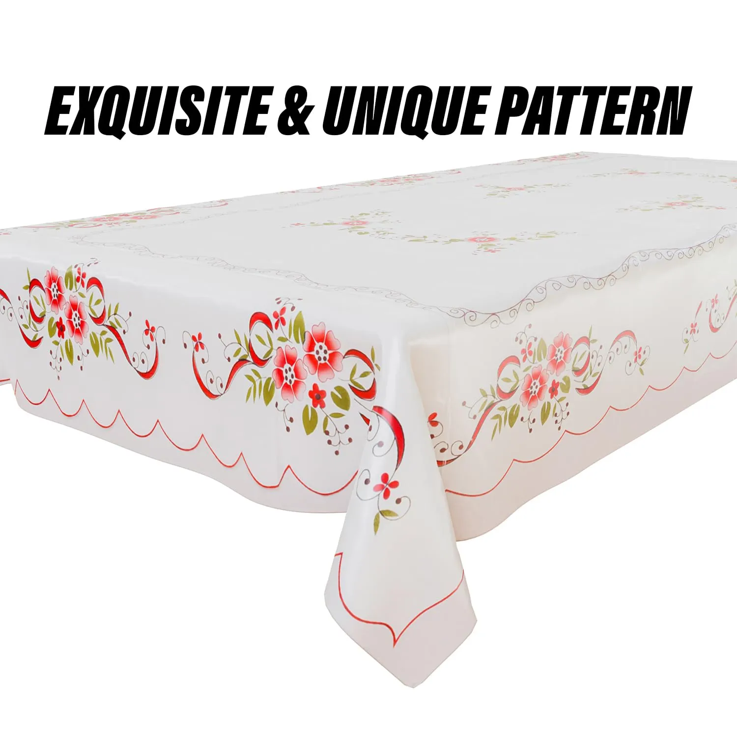 Kuber Industries Center Table Cover | Alloy PVC Flower Center Table Cover | Luxurious Table Protector for Everyday Use | 40x60 Inch | White & Red