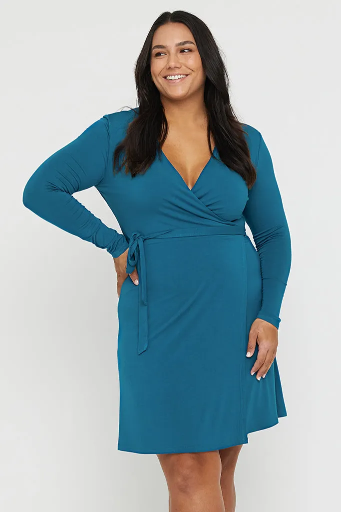 Long Sleeve Wrap Dress - Dark Teal