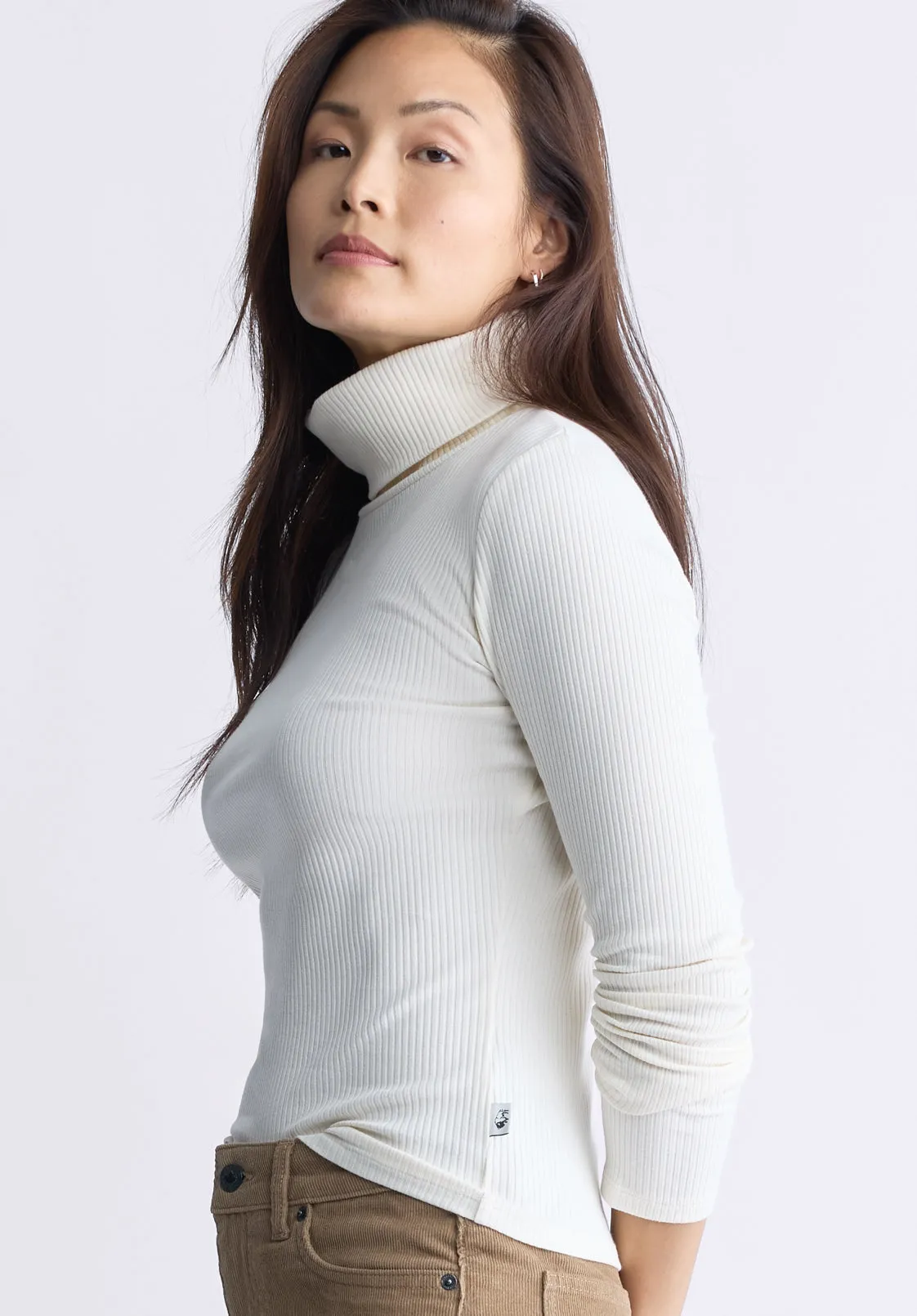 Mavra Women's Ribbed Turtleneck Top, Egret White - KT0164F