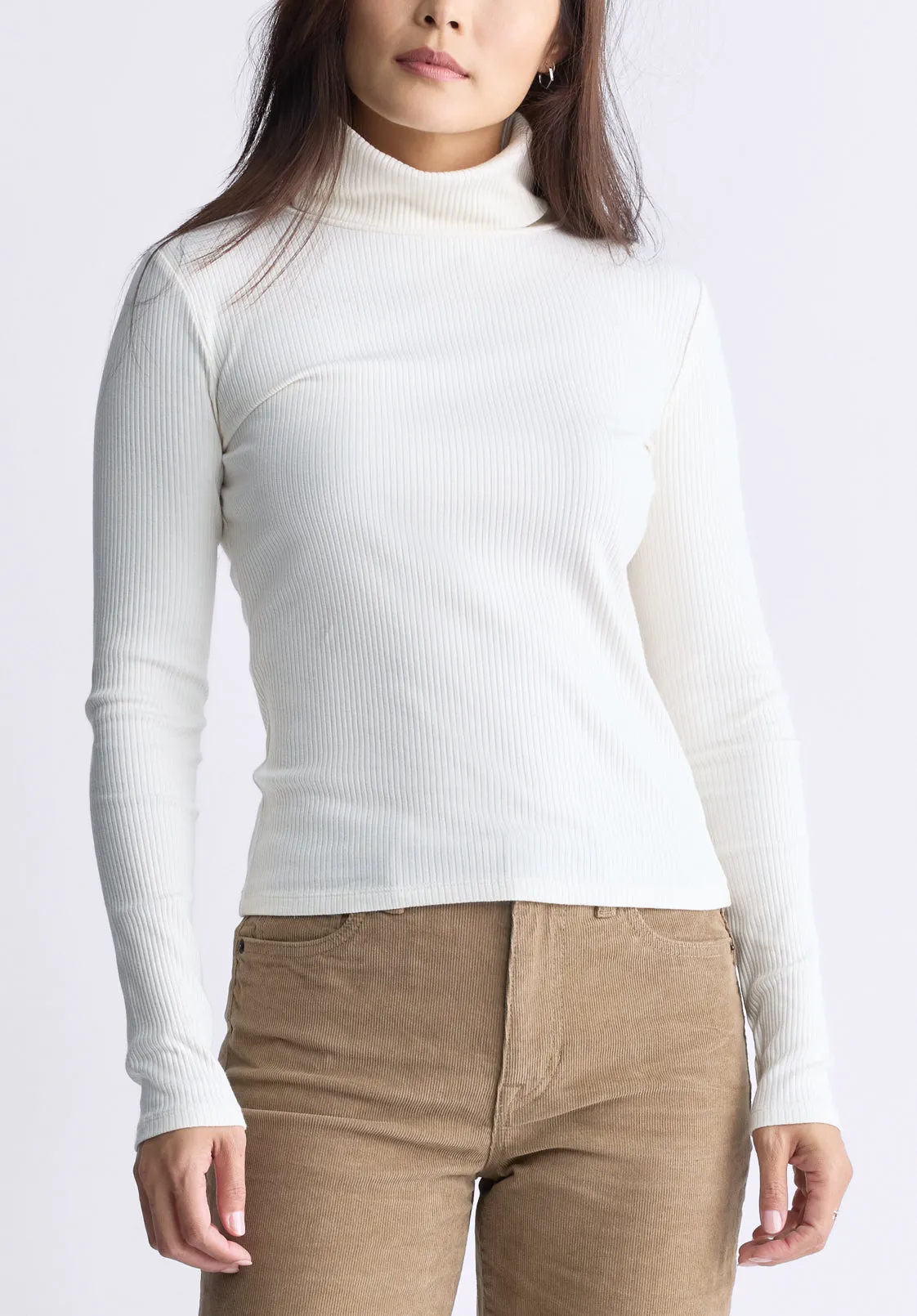 Mavra Women's Ribbed Turtleneck Top, Egret White - KT0164F