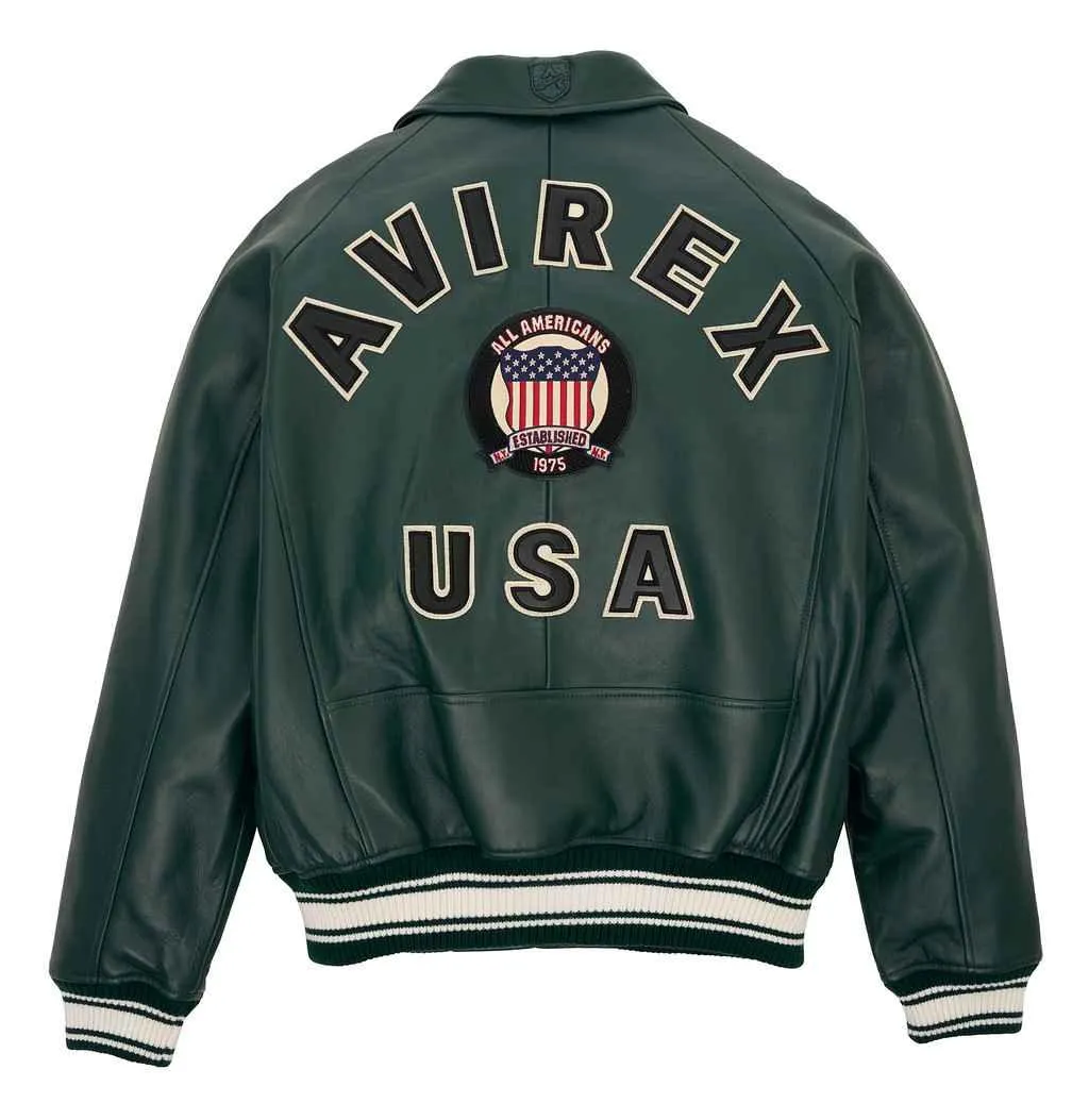 Mens Avirex Icon Hunter Green Leather Jacket