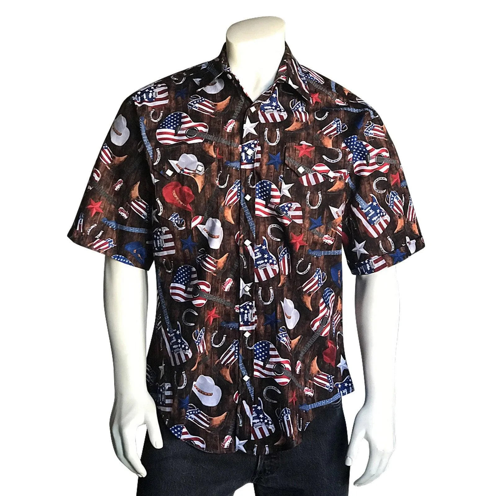 Men’s Short Sleeve Americana Print Western Shirt