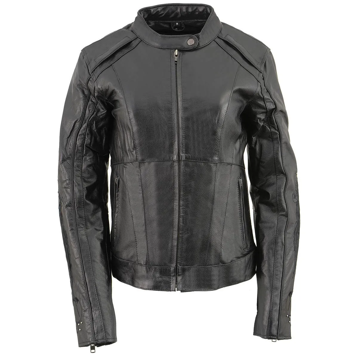 Milwaukee Leather X1952 Women's Embroidered Wing and Stud Design Black Leather Scooter Jacket