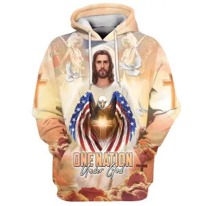 One Nation Under God Hoodie Jesus Dove And Angles Hoodies Jesus Hoodie Men & Women Christian Hoodie 3D Printed Hoodie