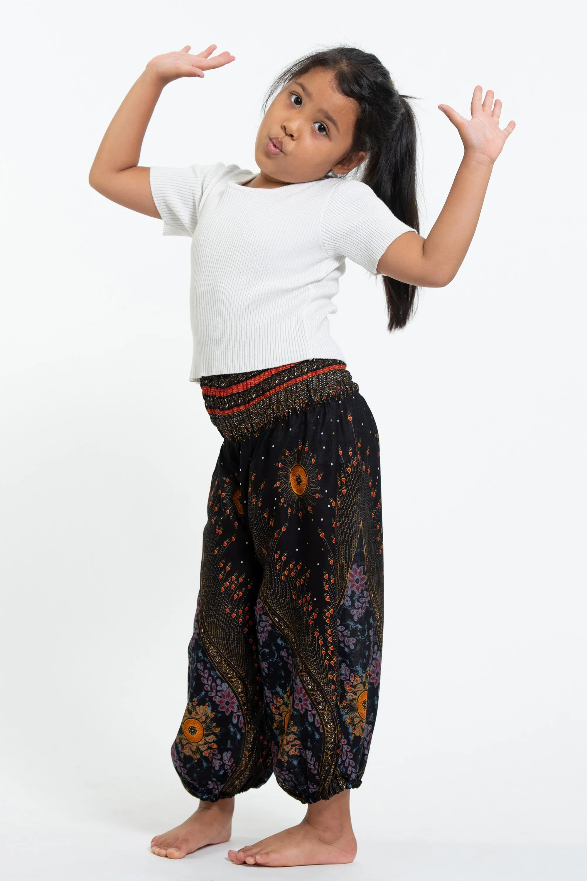 Peacock Eye Kids Harem Pants in Black