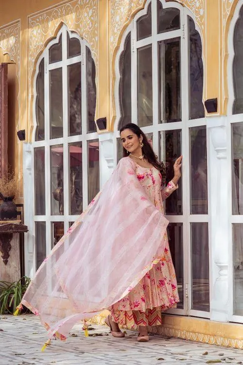 Pink Floral Anarkali Set